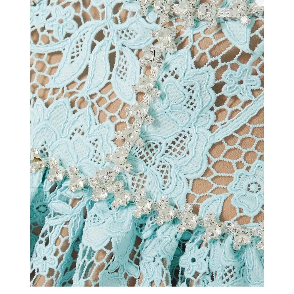 Self-Portrait Light Blue Lace A-Line Skirt - Picture 4 of 6